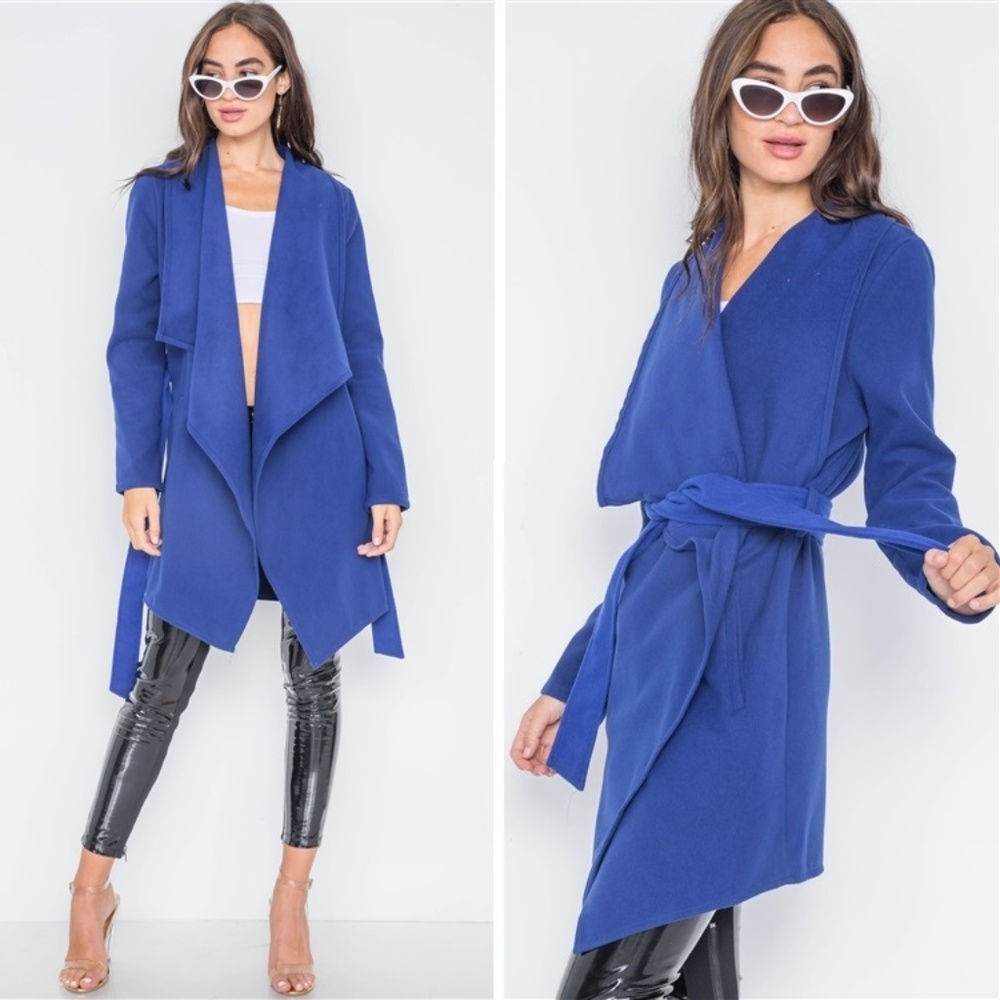 Fleece Drape Front Sweater Jacket | Royal Blue